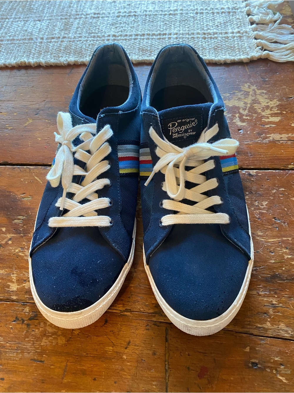 Original Penguin Navy Canvas Sneakers with Multi-Stripe Accent